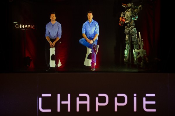 CHAPPIE-Holographic-press-conference-Hugh-Jackman-Neill-Blomkamp-2015