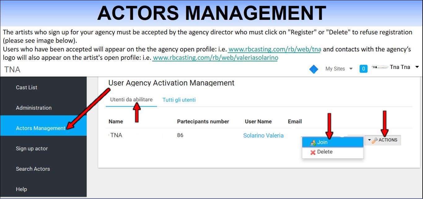 Gestione Attori Utenti Da Abilitare Azioni Inglese Rb Casting
