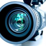 Close-up of video camera lens